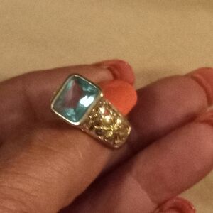 Elegant Vintage Emerald Cut Aquamarine Sterling Silver Ring/8